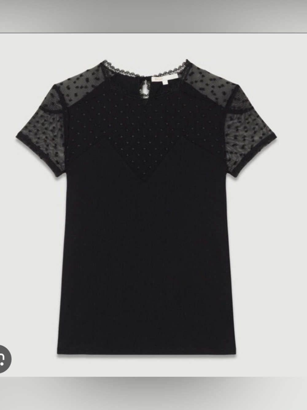 Maje Black TRIBOR T-shirt with Swiss Dot Inlay Lace